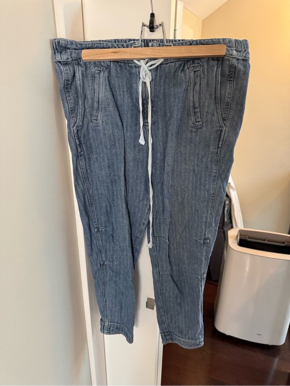 Free People Light Blue Washed Denim Joggers